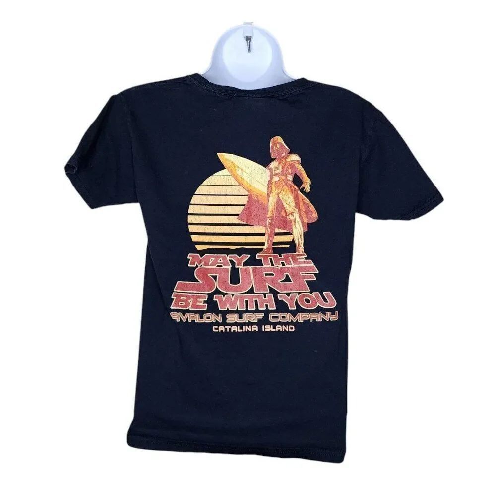 May the Surf Be With You Catalina Avalon Surf Co Tshirt Womens Size M Black